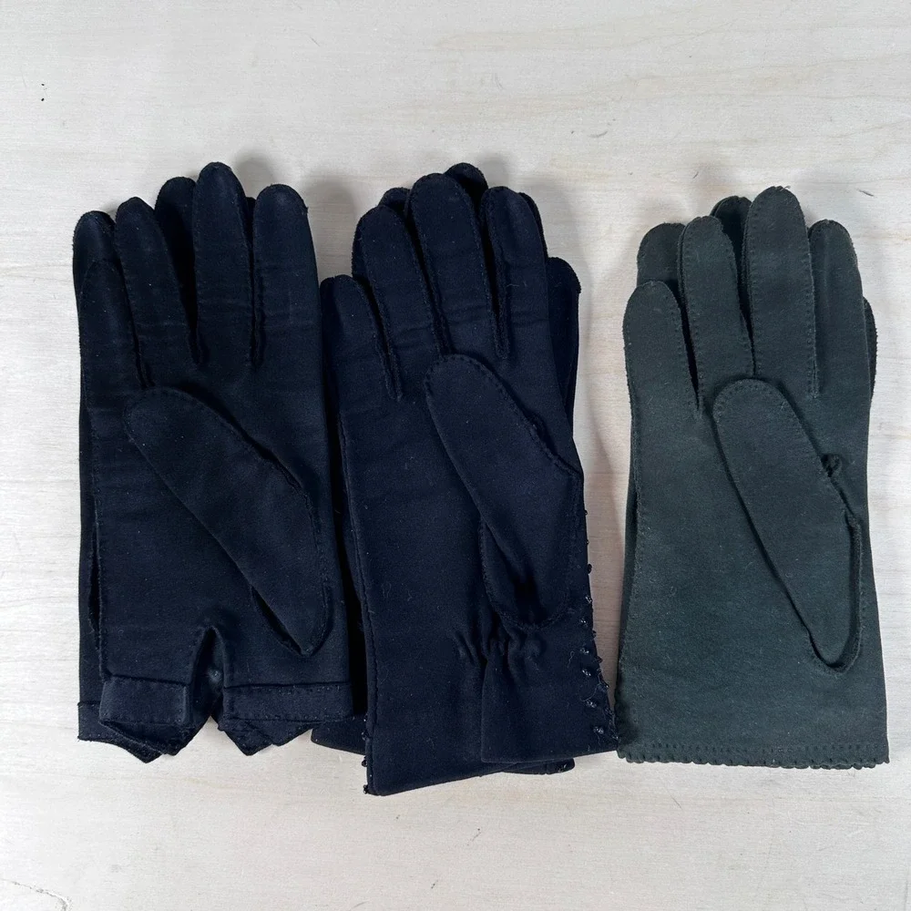 Vintage Black & Dark Green Gloves Lot‎ Fownes Crescendoe Leather Tailored Cotton